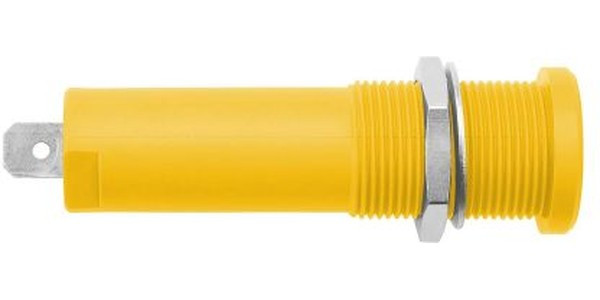 HSEB 3125 L Ni / GE, Yellow Female Banana Socket, 4 mm Connector, Tab Termination, 16A, 1000V, Nickel Plating