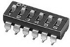 A6S-5104-H, Переключатель DIP-SWITCH, Кол-во секций 5, ON-OFF, 0,025A/24ВDC