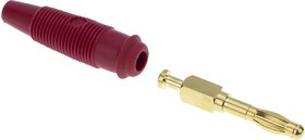 972518701, Red Male Banana Plug, 4 mm Connector, Solder Termination, 32A, 30 V ac, 60V dc, Gold