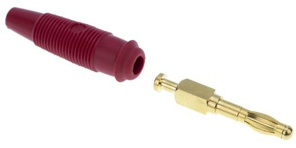972518701, Red Male Banana Plug, 4 mm Connector, Solder Termination, 32A, 30 V ac, 60V dc, Gold