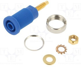 SEB6446AU-BL, Гнездо, "банан" 4мм, 32А, 1кВ, синий, позолота, на панель, 40мм