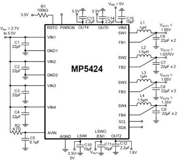 MP5424GRM-0000-P, POWER MANAGEMENT IC, -40 TO 125DEG C