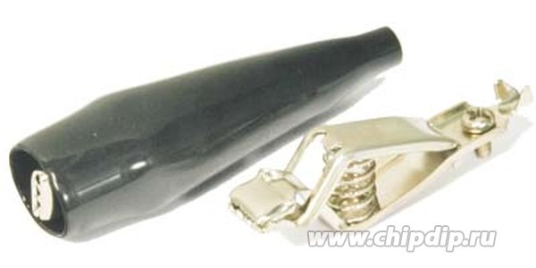 Зажим "Крокодил" с изолятором 50 мм красный, под винт, 10А; №1429 зажим L 50мм\10А\ \каб\изол кр\винт