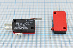 Микропереключатель, размер 29x10 x16, 5А, переключение ON-(ON), размер концевика L27, MSW-02B