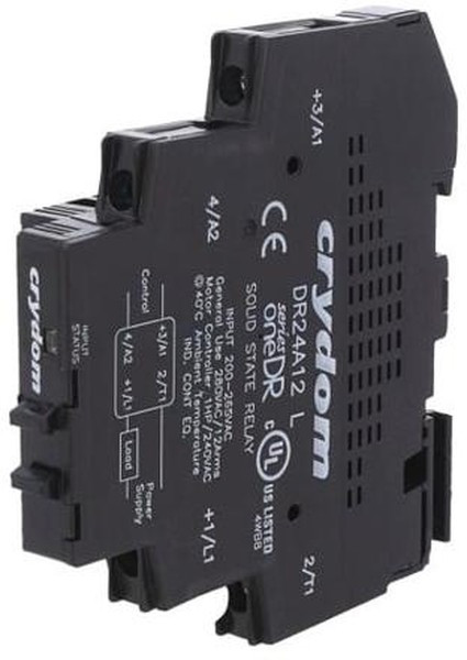 DR24A12, Solid State Interface Relay, 265 V rms Control, 12 A rms Load, DIN Rail Mount DR24A12, Solid State Interface Relay, 265 V rms Control, 12 A rms Load, DIN Rail Mount
