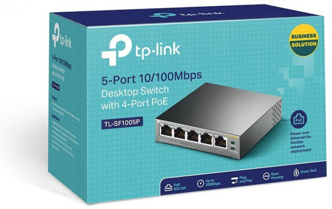 Коммутатор TP-Link TL-SF1005P 5x100Мбит/с 4PoE 58W неуправляемый Коммутатор TP-Link TL-SF1005P 5x100Мбит/с 4PoE 58W неуправляемый