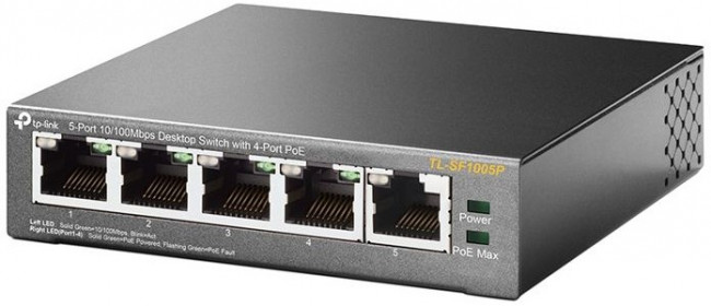 Коммутатор TP-Link TL-SF1005P 5x100Мбит/с 4PoE 58W неуправляемый Коммутатор TP-Link TL-SF1005P 5x100Мбит/с 4PoE 58W неуправляемый
