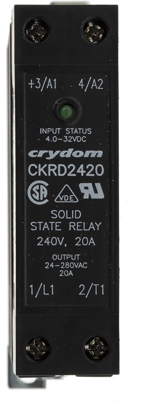 CKRD2420, CKR24 Series Solid State Relay, 20 A rms Load, DIN Rail Mount, 280 V rms Load, 32 V Control CKRD2420, CKR24 Series Solid State Relay, 20 A rms Load, DIN Rail Mount, 280 V rms Load, 32 V Control