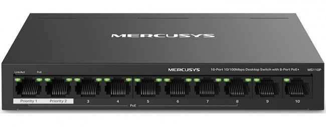 Mercusys MS110P Настольный коммутатор с 10 портами 10/100 Мбит/с (8 портов PoE+)