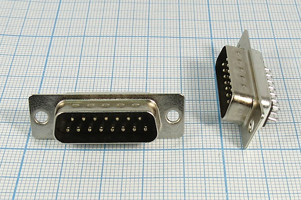 Разъем D-SUB вилка, контакты 15P, на кабель, DB-15M Разъем D-SUB вилка, контакты 15P, на кабель, DB-15M