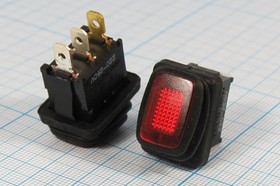 Клавишный герметичный выключатель красный,с подсветкой 220В/10А, с фиксацией; №10681R Пкл\\10\ON-OFF\\чер\ ILкр\IP65\3T\R13-66B8\