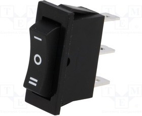 RS1391IBB7, ROCKER; SP3T; Pos: 3; (ON)-OFF-(ON); 10A/250VAC; black; none; 50m?