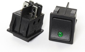 Переключатель клавишный, контакты 4T, 15А, ON-OFF, подсветка черная/IL светодиодная красная, SC767d