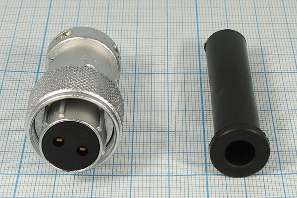 Разъем PLS-20PF-2P вилка, контакты 2P, резьба М22, монтаж на кабель