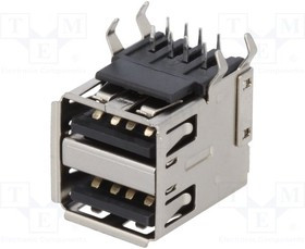 690-008-221-904, Гнездо; USB A; THT; угловой 90°; двойное; USB 2.0; позолота