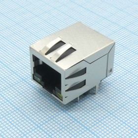 KLS12-TL058N- 1x1-G/Y-03-S, (SK02-111015NL), Розетка 8P8C (RJ45) со светодиодами и трансформатором
