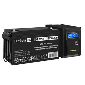 EX296775RUS, Комплект ИБП EX295986RUS + батарея 65Aч EX282980RUS 1шт (инвертор, синус, для котла) ExeGate SineTower SZ-600.LCD.AVR.1SH  600V