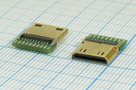 Разъем mini HDMI-19M вилка, контакты 19C, на кабель SMD, без кожуха, mini HDMI-19M