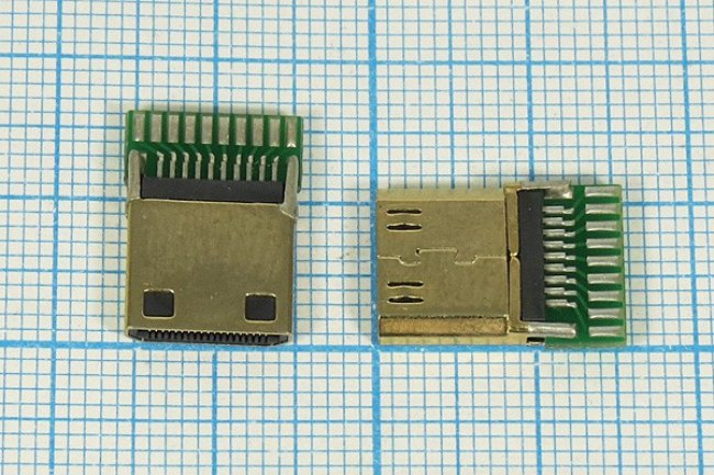 Разъем mini HDMI-19M вилка, контакты 19C, на кабель SMD, без кожуха, mini HDMI-19M