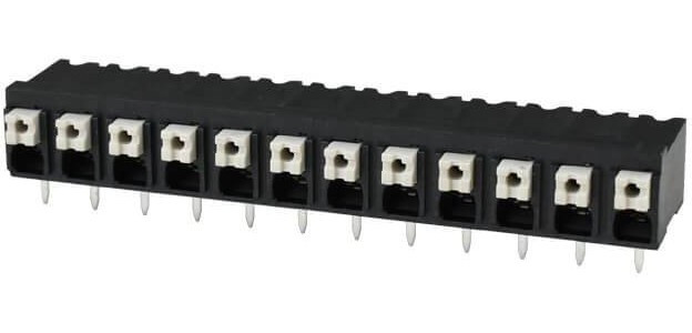 TBLH10-500-12BK, Fixed Terminal Blocks Terminal block, screwless, High Temp, 5.00, Horizontal, 12, Black w Gray Button