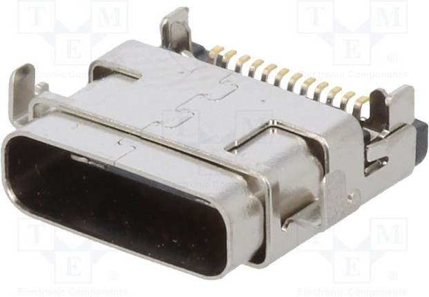 KEYS953, Гнездо, USB C, на PCB, SMT, горизонтальный, USB 3.1, gold flash, 1А