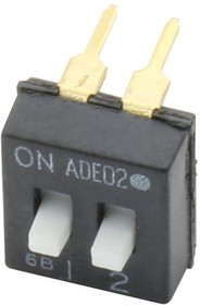 1825360-1, Switch DIP OFF ON SPST 2 Raised Slide 0.1A 24VDC PC Pins 2.54mm Thru-Hole Tube