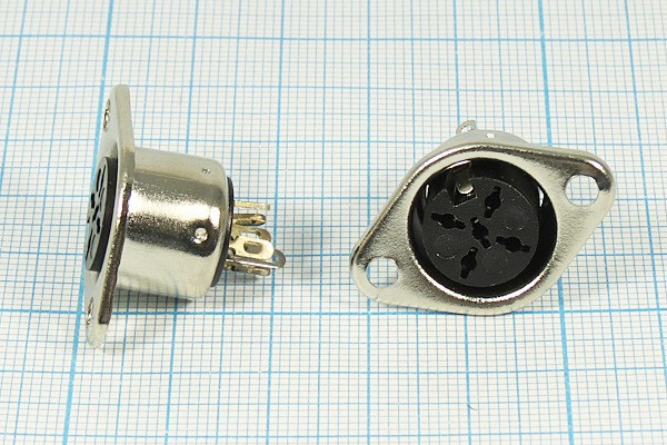 Гнездо DIN, 5HP[90]+1C, на панель, металл фланец 2отверстия, DN-5BJ3; №10237 гн DIN\ 5HP[90]+1C\пан\мет флан 2отв\\DN-5BJ3\