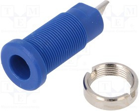 SEB3400NI-BL, Гнездо, "банан" 2мм, 10А, 600В, 25мм, синий, на панель, винтами