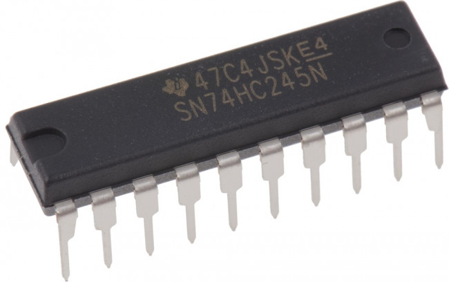 SN74HC245N, Восьмиканальный двунаправленный приемопередатчик с 3 состояниями на выходе (=КР1564АП6), [PDIP-20]