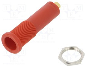 HSEB3125LAU-RT, Гнездо, "банан" 4мм, 16А, 6000В, красный, позолота, на панел