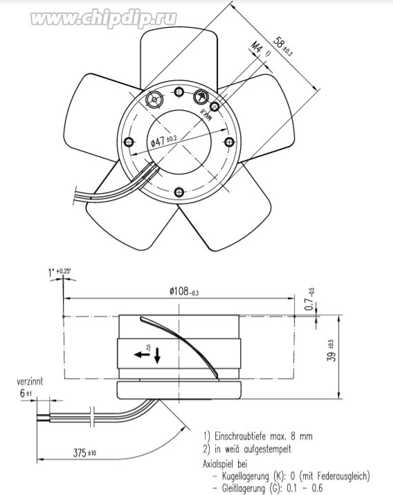 Вентилятор Ebmpapst 4656 EZ 230V 125mA 15W (бескорпусной, 5 лопастей)