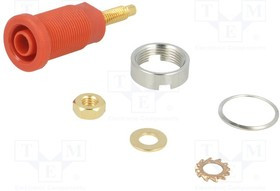 SEB6446AU-RT, Гнездо, "банан" 4мм, 32А, 1кВ, красный, позолота, на панель, 40мм