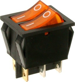 IRS-2101-1C3, Переключатель желтый с подсветкой ON-OFF (15A 250VAC) DPST 6P