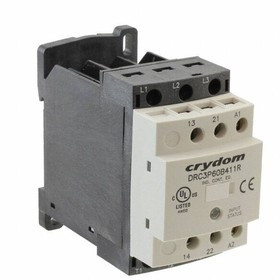 DRC3P60B411R, Contactors - Solid State SSR Contactor, 3-Phase, DIN Rail Mount, 600VAC/4.8A, 120VAC In, 1NO+1NC, RN, 3L