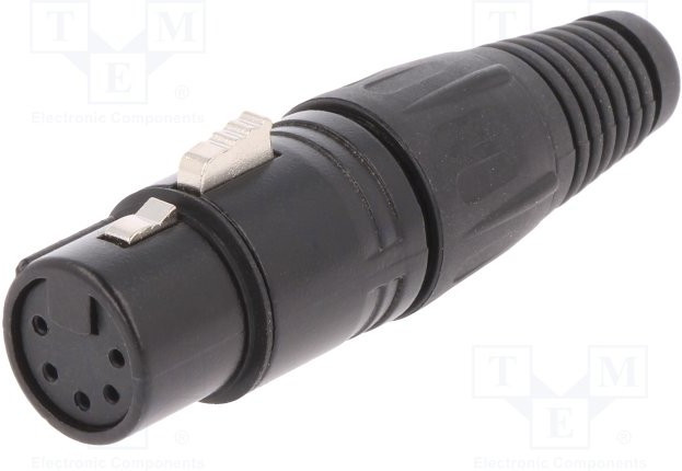 FC6166, Вилка; XLR; "мама"; PIN: 5; прямой; на провод; пайка; черный