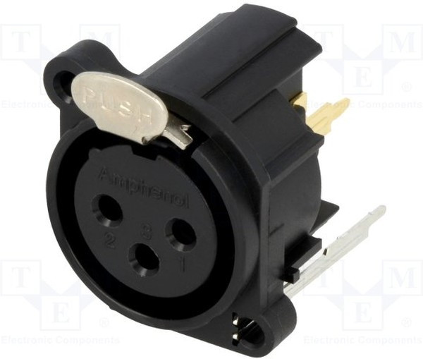 AC3FAV2-AU-PRE, XLR Connectors 3 Pole XLR Female Chassis Mount A Type Gold Contacts Black Finish Vertical PCB AC3FAV2-AU-PRE, XLR Connectors 3 Pole XLR Female Chassis Mount A Type Gold Contacts Black Finish Vertical PCB