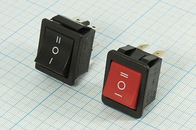 Клавишный 2-х полюсный переключатель красного цвета на три положения, 220В/16А; №1260 R Пкл\\15\2xON-OFF-ON\ \чер\кр\\6T\SC787\