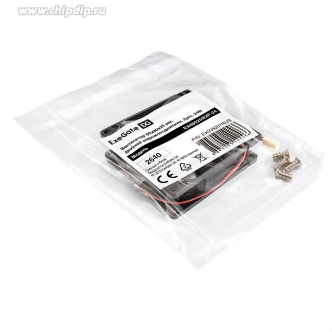 EX295207RUS, Вентилятор 24B DC ExeGate EX08025B2P-24 (80x80x25 мм, 2-Ball (двойной шарикоподшипник), 2pin, 2850RPM, 28.5dBA) EX295207RUS, Вентилятор 24B DC ExeGate EX08025B2P-24 (80x80x25 мм, 2-Ball (двойной шарикоподшипник), 2pin, 2850RPM, 28.5dBA)