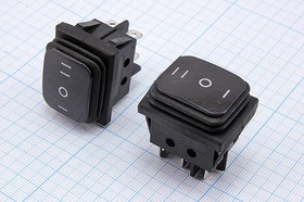 Влагозащищённый переключатель клавишный на три положения 2-х полюсный, 250В/15А, 2xON-OFF-ON, черный; №15540B ПКл\\10\2xON- OFF-ON\\чер\чер\