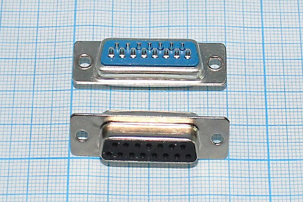 Разъем D-SUB розетка, контакты 15HP, на кабель, DB-15F