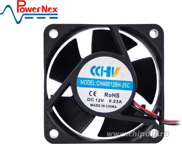 CHA6012BH-25C, Вентилятор охлаждения 12V, 0.09A, 60*60*25, 23CFM, Ball, 2-wire