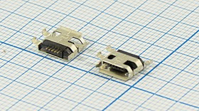 Разъем microUSB розетка, тип B, контакты 5C4HP, на плату, угловой, SMD, microUSBB5SAD1