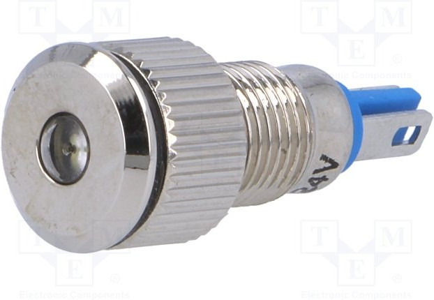 GQ8F-D/W/24, Индикат.лампа: LED, плоский, 24ВDC, Отв: d8мм, IP67, под пайку