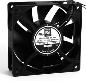 OD1225-24HB, DC Fans DC Fan, 120x120x25mm, 24VDC, 89CFM, 0.19A, 39dBA, 2200RPM, Dual Ball, Lead Wires