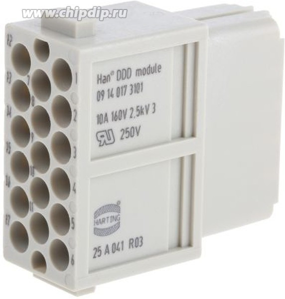 09140173101, Разъем: HAN, модуль, "мама", Han Modular DDD, PIN: 17, 10А, 160B 09140173101, Разъем: HAN, модуль, "мама", Han Modular DDD, PIN: 17, 10А, 160B