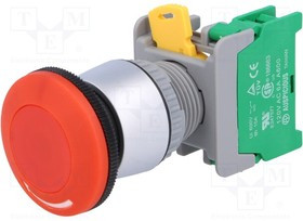 LEB22-1-O, Переключатель: безопасности, NO, 22мм, красный, Кнопка: гриб