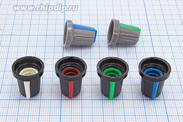 Ручка круглая диаметр 15мм, диаметр регулятора 6.0мм, пластик, черный/синий, KNRB; №10003 ручка d6,0z 9\15x16,7\пл\ чер/син\\KNRB