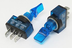 Рычажный переключатель (тумблер), 12В, 20А, переключение ON-OFF, d11.2h28, Ilзеленый, контакты 3T, ASW-13D