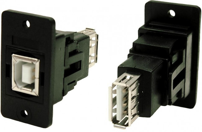 CP30607NX, Адаптер, гнездо USB A, гнездо USB B, SLIM, USB 2.0, позолота, 29мм