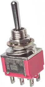 A211SYCQ04, Toggle Switch, Panel Mount, On-On-On, DPDT, Through Hole Terminal